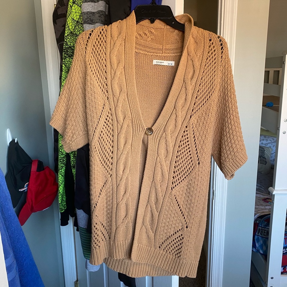 Camel colored short sleeve sweater
